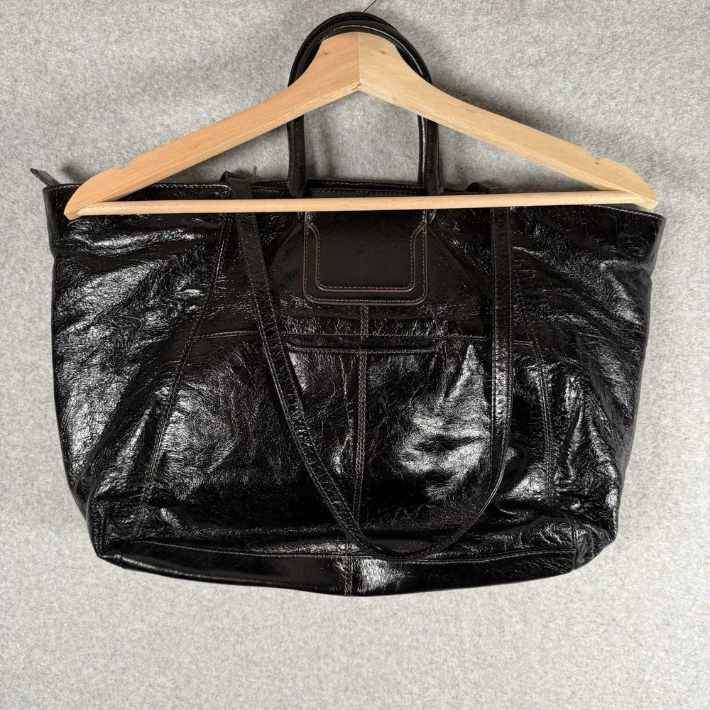 Hobo Sheila‎ Black Leather tote Bag Satchel East west Shoulder Strap purse